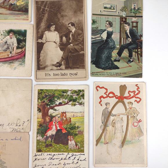 10pc Lot Early 1900s Romantic RPPC & Lithograph Postcards, Cartoon, Equestrian + - Picture 3 of 4